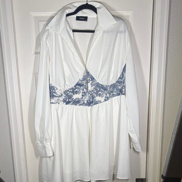 Cider Dresses & Skirts - Cider White and Blue Corset Dress